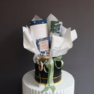 Alimrose Swaddle, Salus Body Scrub & Winnow Chocolate Bar in a Hatbox